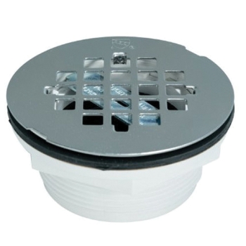 AB&A™ 67022 Shower Drain, For Pipe Size: 2 in, Plastic Body, Stainless Steel Grate, Round, 4-1/4 in Grate, White