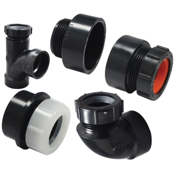 Canplas® 212281AW DWV 90 deg Trap Adapter, Connection Size 1: 1-1/2 in, Connection Type 1: Hub, PVC