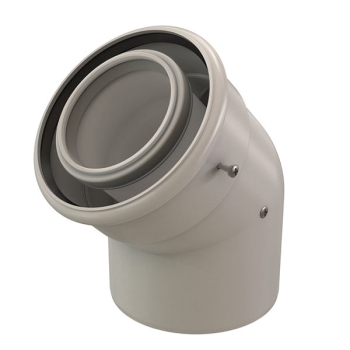 Centrotherm ICEL3545 Concentric Elbow, 5 in Intake, 3 in Exhaust, PP, White, 5-1/2 in Height, 7 in Width, 8.3 in Depth