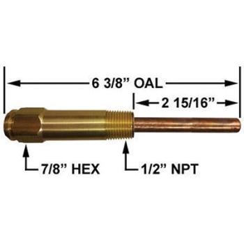 Crown Engineering PMW-2SE Aquastat Immersion Extended Well, Connection Size 1: 1/2 in, Connection Type 1: NPT