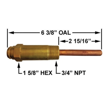 Crown Engineering PMW-3SE Aquastat Immersion Extended Well, Connection Size 1: 3/4 in, Connection Type 1: NPT