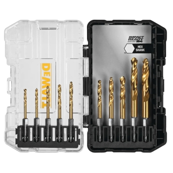 DeWALT® IMPACT READY® DD5160 Drill Bit Set With ToughCase®+ System, Hex Shank, HSS, Magnetic: No, 10 Pieces