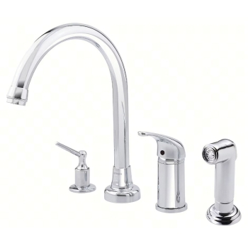 GERBER® D409112SS High Rise Kitchen Faucet, Deck Installation / Mounting, 1 Handles, 4 Holes, 1.75 gpm Flow Rate, Chrome