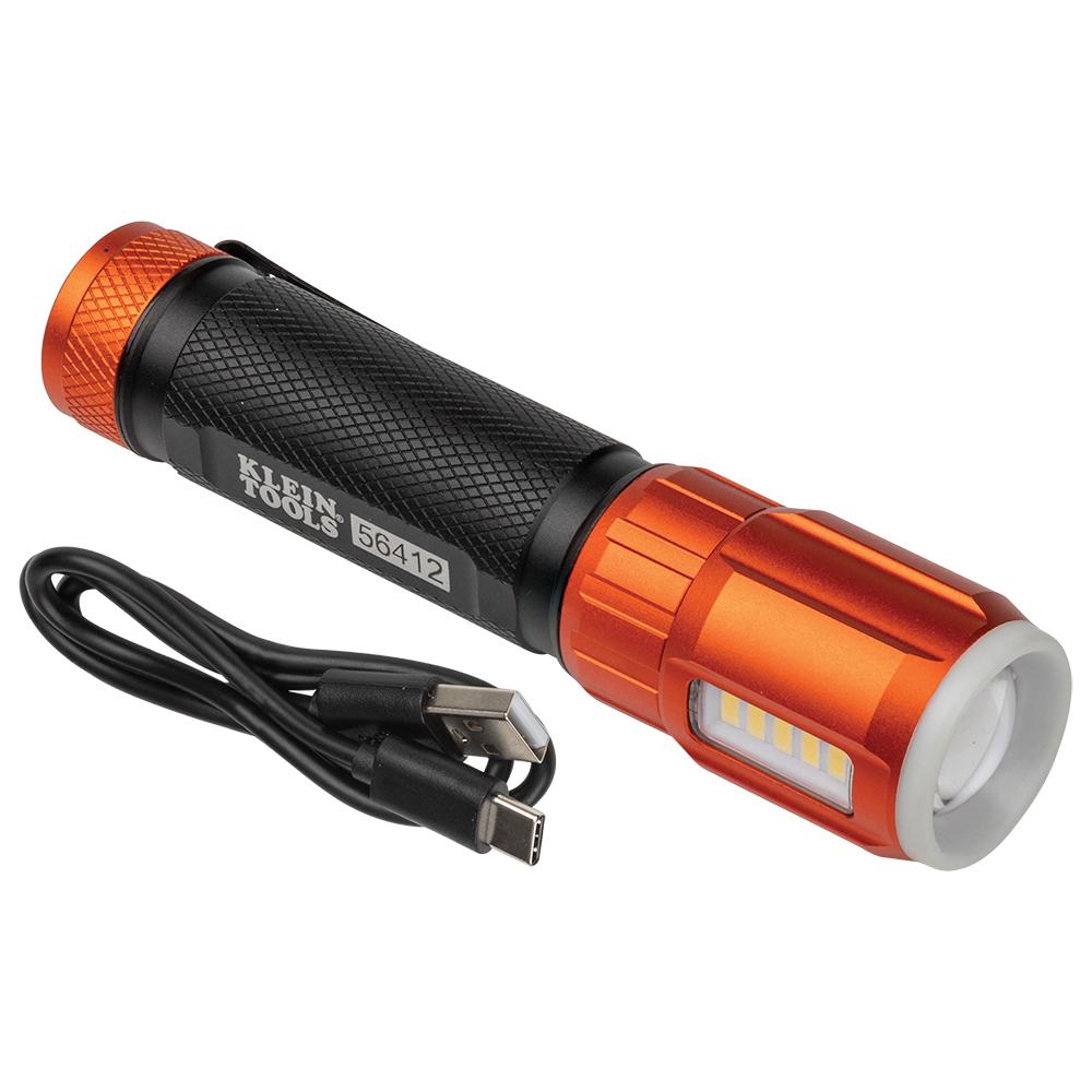 KLEIN TOOLS® 56412 Rechargeable Flashlight With Worklight, LED Bulb, 2600 mAh, Lithium-Ion Battery