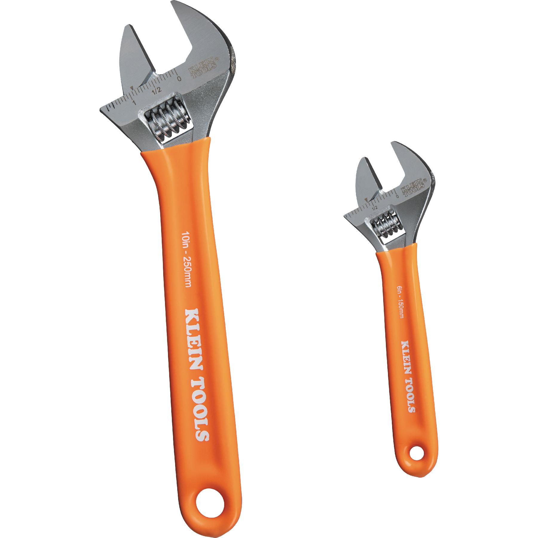 KLEIN TOOLS® D5072 2-Piece Adjustable Wrench Set, System of Measurement: Imperial, Metric, 2 -Piece, Steel
