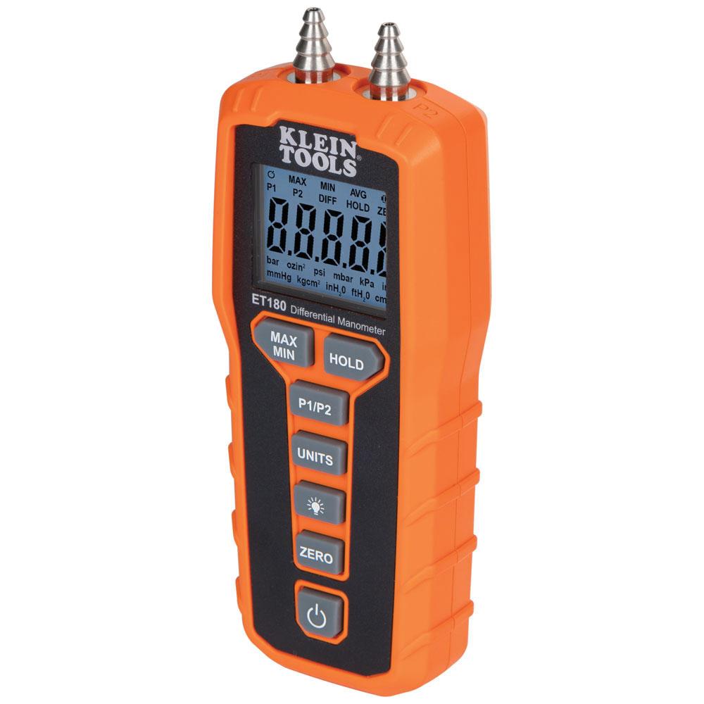 KLEIN TOOLS® ET180 Digital Differential Manometer, +/-60 inH2O Measuring Range, +/-1.5% Accuracy, 2.16 psi