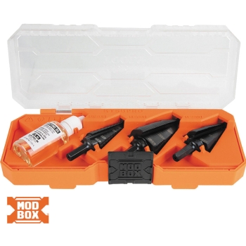 KLEIN TOOLS® KTSBSPRO Premium Electrician's Step Bit Set, 9-1/4 in Length, Hex Shank, 3/8 in Shank, HSS