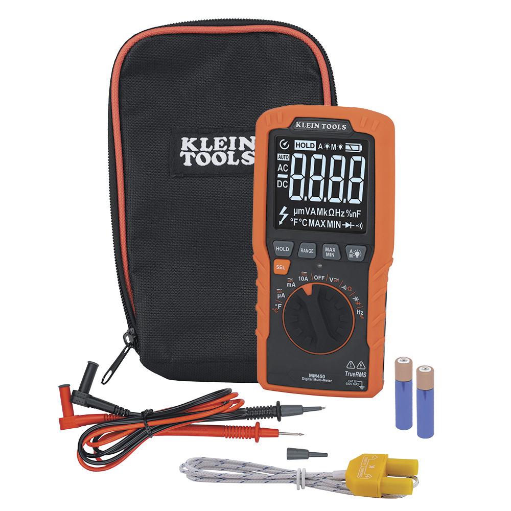 KLEIN TOOLS® MM450 Slim Digital Multi-Meter, 600 V, 10 A, 50 MOhm, LCD Display