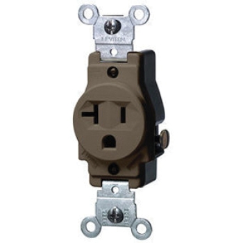 Leviton® 5801 Commercial-Grade Single Receptacle Outlet, 20 A, 125 V, NEMA 5-20R NEMA Rating, Brown, 2 Poles
