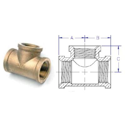 Matco-Norca™ B-RT050404LF Reducing Tee, 1 in FNPT x 3/4 in FNPT x 3/4 in FNPT, 2.48 in, Brass