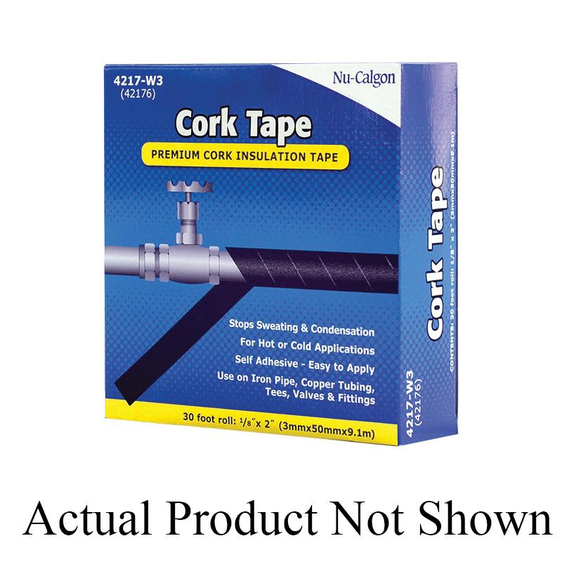 Nu-Calgon 4217-W3 Self-Adhesive Cork Insulation Tape, 1/8 In Thick, 2 In W, 30 Ft L, Black, Foam Backing
