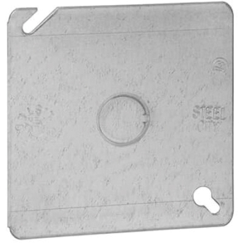Steel City® 52C6 Square Box Cover, Steel, 1 Knockouts, 4 in Height, 4 in Width, Silver, 1/2 in Knockout, Galvanized