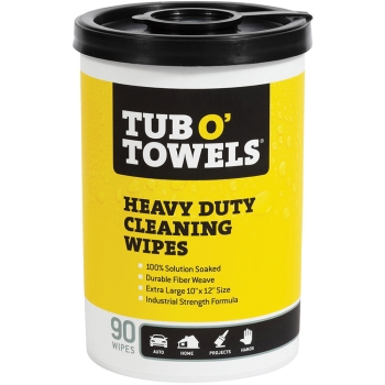 TUB O' TOWELS® TW90 Heavy-Duty Cleaning Wipe, Antibacterial: No, Canister Container, 10 in Length, 12 in Width