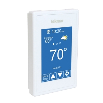 Tekmar® 561 Wi-Fi Thermostat, 15 to 30 V, Hardwired, Smart Home Compatibility: Yes, Color Touchscreen Display, White