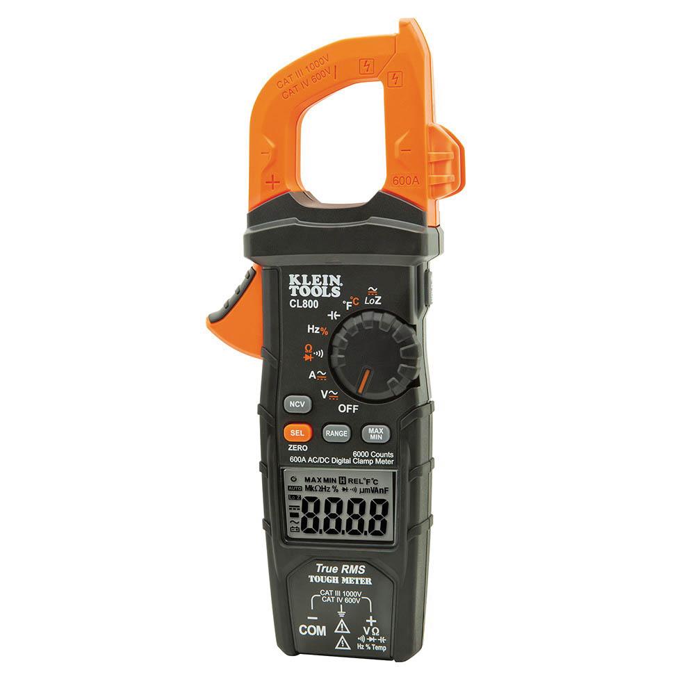 KLEIN TOOLS® Professional Series CL800 Clamp Meter, 1000 V, 600 A, 60 MOhm, 1-3/8 in Jaw, 1 Hz to 500 kHz