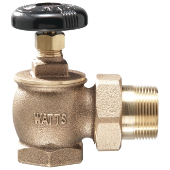 WATTS® 0067451 Radiator Valve, Angled Valve, Connection Size 1: 3/4 in, Connection Type 1: FIP, Bronze Body, PTFE Seal