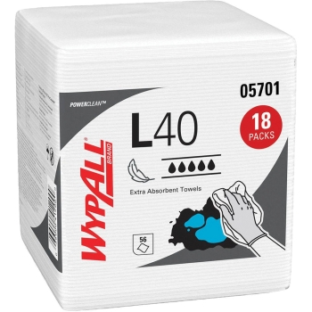 WYPALL® PowerClean™ L40 05701 Towel, White, Cellulose, 12 in Length, 12-1/2 in Width