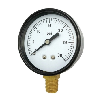 Wal-Rich 1712504 Pressure Gauge, 0 to 30 psi, Bourdon Tube, 2-1/2 in Dial, 1/4 in, NPT, Brass, Lower