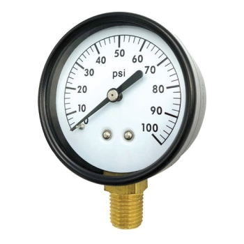 Wal-Rich 1712508 Pressure Gauge, 0 to 100 psi, Bourdon Tube, 2-1/2 in Dial, 1/4 in, NPT, Brass, Lower