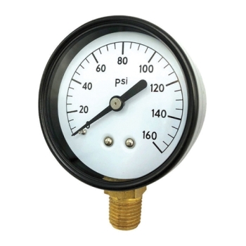 Wal-Rich 1712510 Pressure Gauge, 0 to 160 psi, Bourdon Tube, 2-1/2 in Dial, 1/4 in, NPT, Brass, Lower
