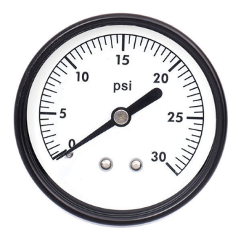 Wal-Rich 1714002 Back Outlet Pressure Gauge, 0 to 30 psi, Bourdon Tube, 2-1/2 in Dial, 1/4 in, NPT, Brass, Back