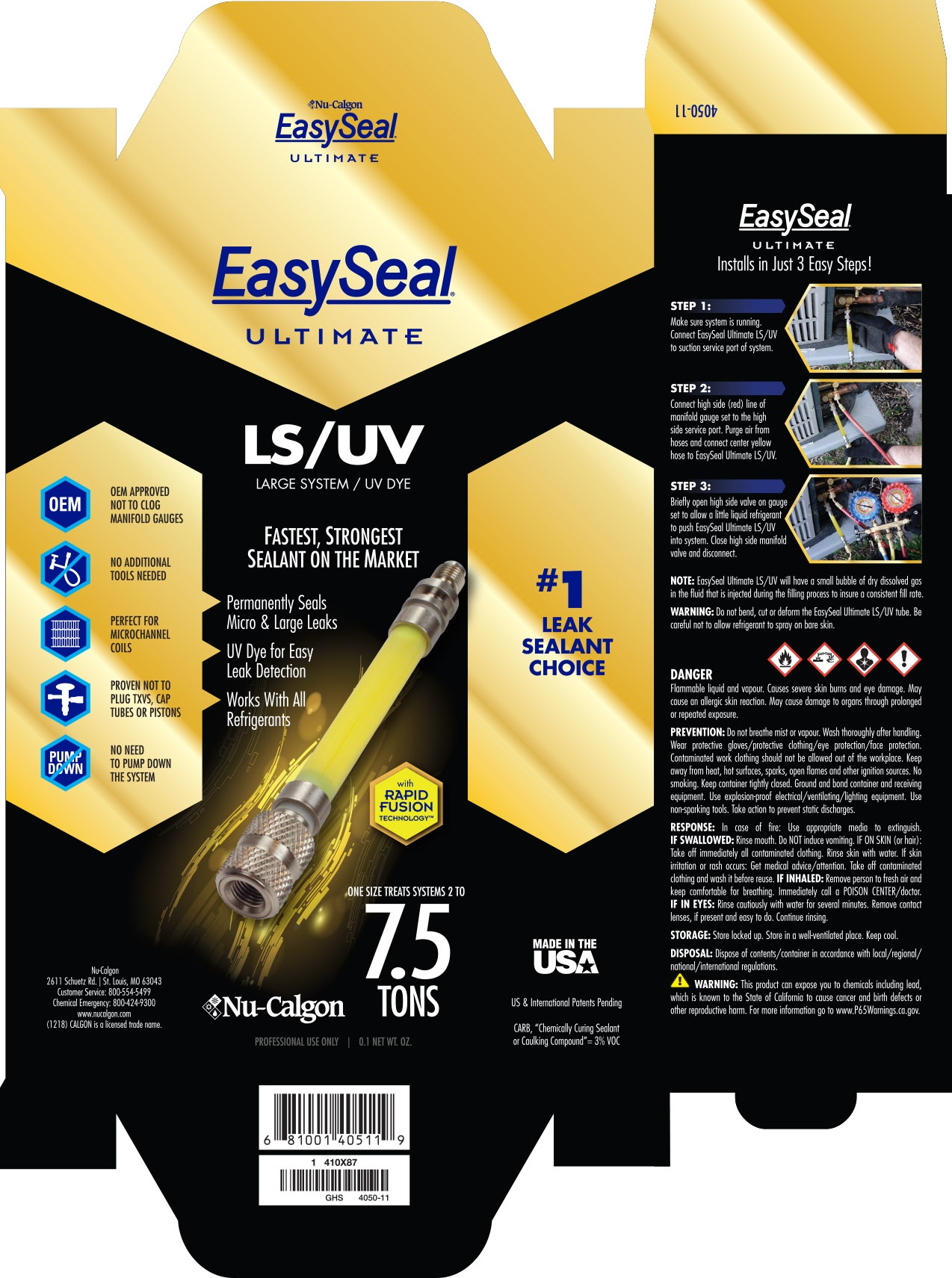 Nu-Calgon 4050-11 Easyseal Ultimate Refrigerant Leak Sealant - 2-7.5 Ton, With Uv Dye