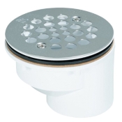 AB&A™ 67032 Offset Receptor Base Shower Drain, For Pipe Size: 2 in, Solvent Weld Outlet Connection, PVC Body, Round
