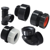 Canplas® 212281AW DWV 90 deg Trap Adapter, Connection Size 1: 1-1/2 in, Connection Type 1: Hub, PVC