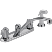 DELTA® 2400LF Kitchen Faucet With Side Sprayer, Deck Installation / Mounting, 2 Handles, 4 Holes, 1.8 gpm Flow Rate