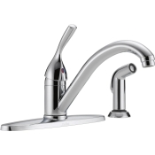 DELTA® 400-DST Kitchen Faucet With Side Sprayer, Deck Installation / Mounting, 1 Handles, 4 Holes, 1.8 gpm Flow Rate