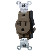 Leviton® 5801 Commercial-Grade Single Receptacle Outlet, 20 A, 125 V, NEMA 5-20R NEMA Rating, Brown, 2 Poles
