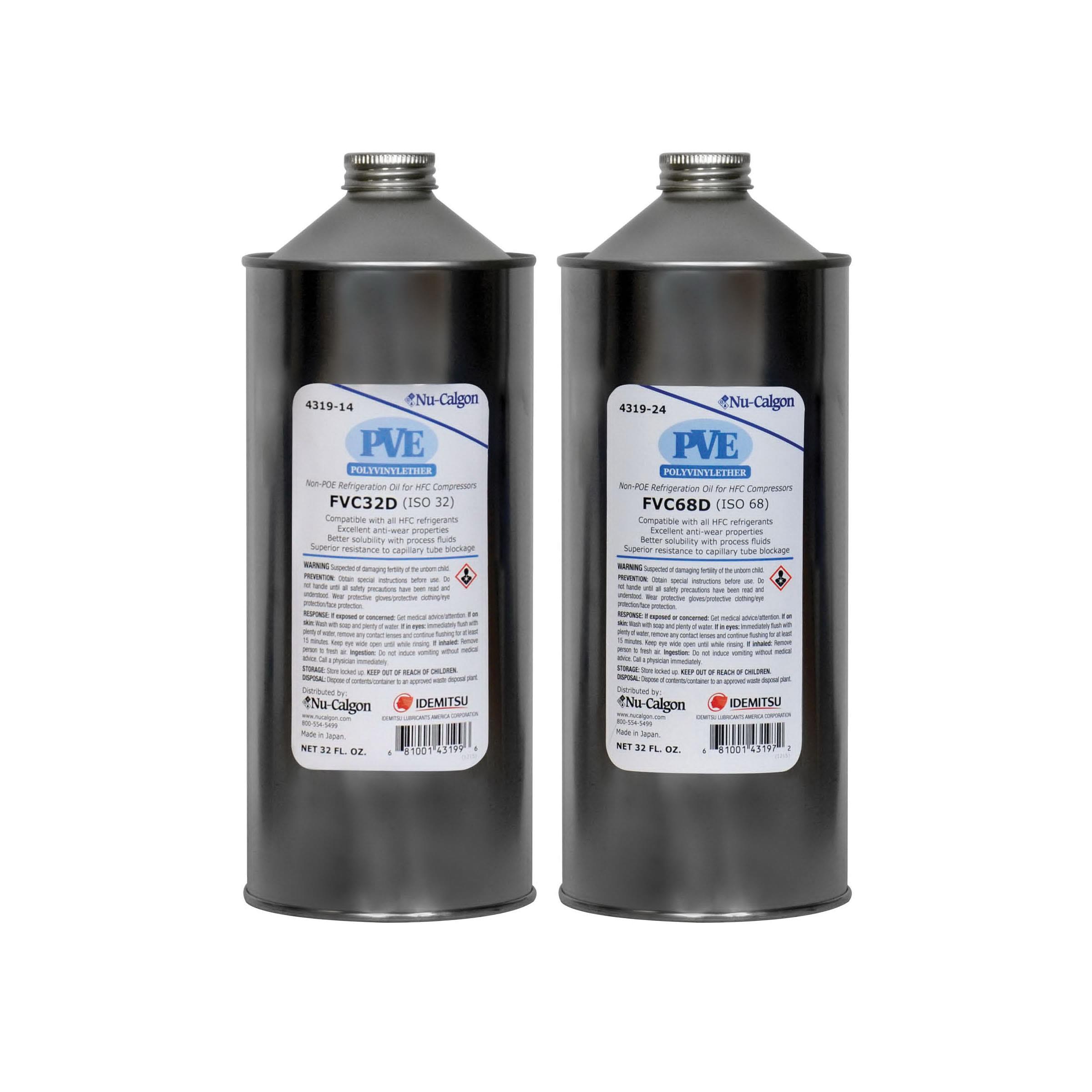 Nu-Calgon FVC68D 4319-24 Refrigeration Polyvinyl Ether Lubricant, 1 qt, Can, Clear, 66.57 cSt Viscosity