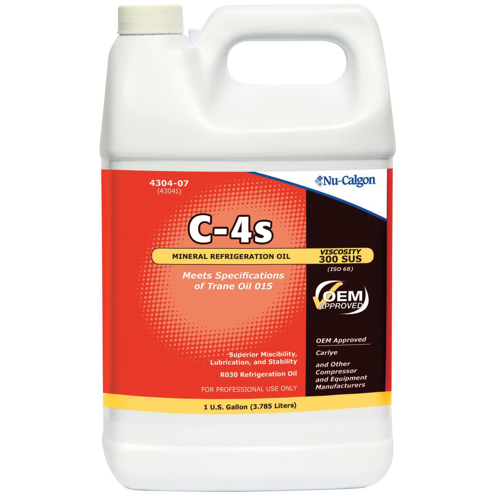 Nu-Calgon C-4s 4304-07 Refrigeration Mineral Oil, 1 gal, Bottle, Clear to Light Yellow, Hydrocarbon, 61.43 cSt Viscosity
