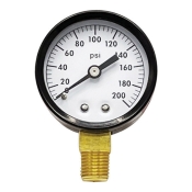 Wal-Rich 1712012 Pressure Gauge, 0 to 200 psi, Bourdon Tube, 2 in Dial, 1/4 in, NPT, Brass, Lower
