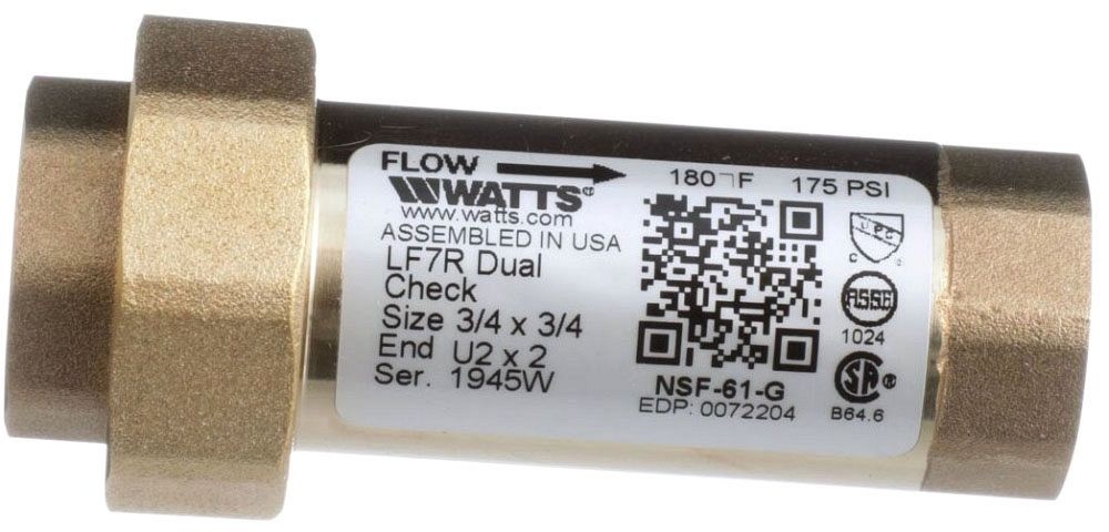 WATTS 72204 0072204 LF7RU2-2 3/4" Dual B/F Prev Lead Free