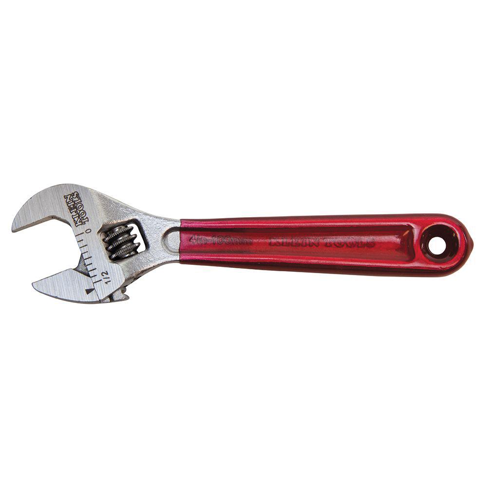KLEIN TOOLS® D506-4 Adjustable Wrench, 4-1/2 in OAL, 1/2 in Jaw, Alloy Steel Jaw, High Polished Chrome Jaw