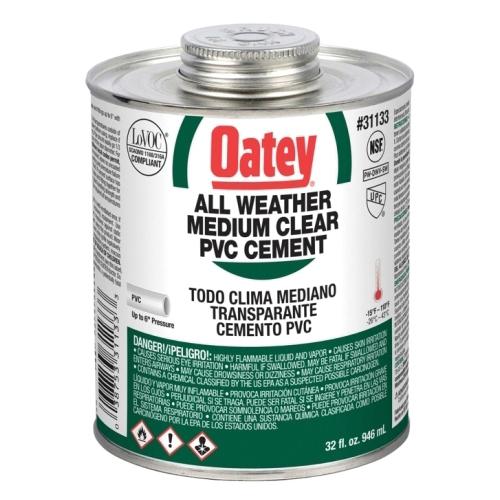 Oatey® 31133 PVC Cement, 32 oz, Liquid, Gray, Solvent, 2 hr Curing