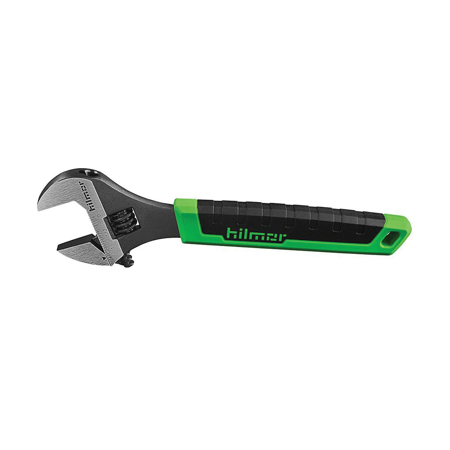 hilmor® 1885370 Adjustable Wrench, 8 in OAL, 1-1/8 in Jaw, Comfort Grip, Metal Jaw