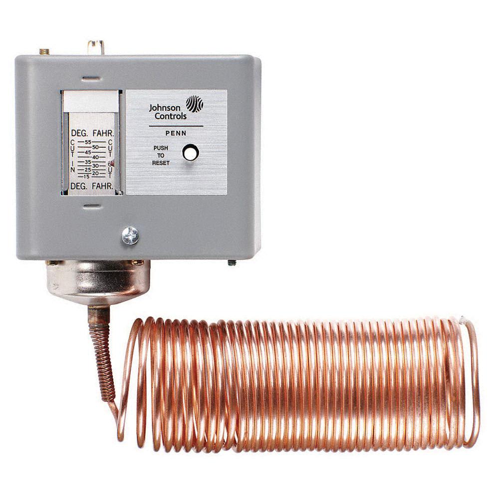 Johnson Controls A70HA-1C Temperature Control, 120/208/240 VAC, Switching Action: Open and Close Low, Gray